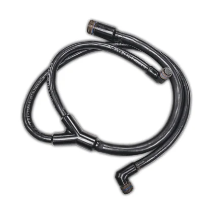 Cable with a molded Y-shaped branch protector and angled circular connectors