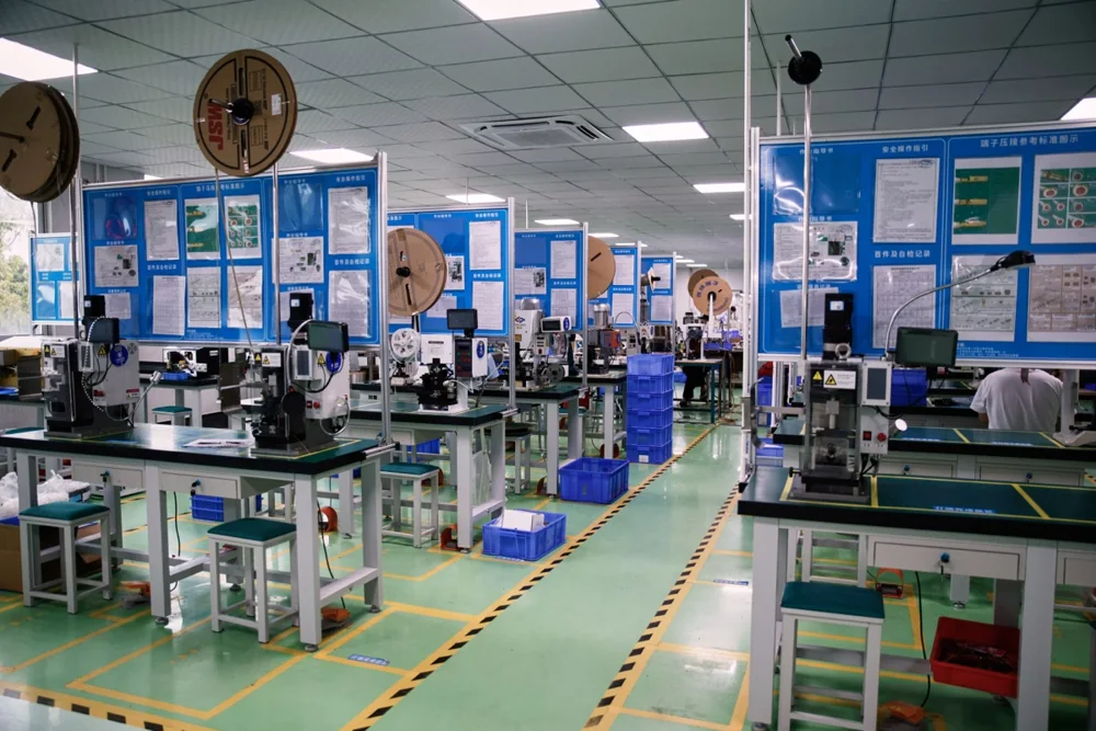 Harness production workstations and processing equipment