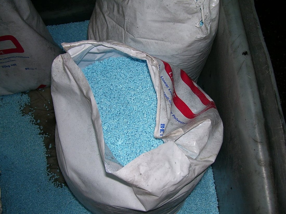 Polymer granules: the specified resin grade matters more than appearance.