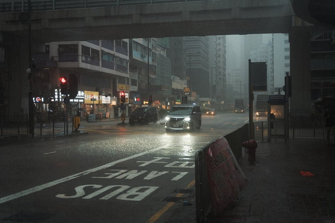 Heavy rain illustrates exposure; it is not a waterproof test or a rating for an assembly.