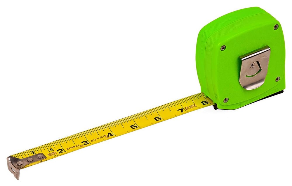 Tape measure illustrates dimensional datums and installation allowance.