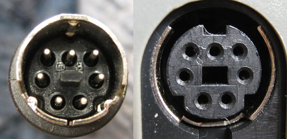 Mini-DIN male and female connectors illustrate round interface geometry, not an FCI series.