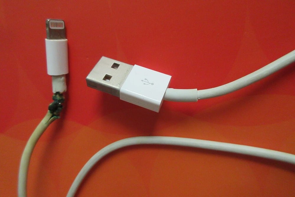 Damaged cable exits illustrate a location that warrants strain and handling review.