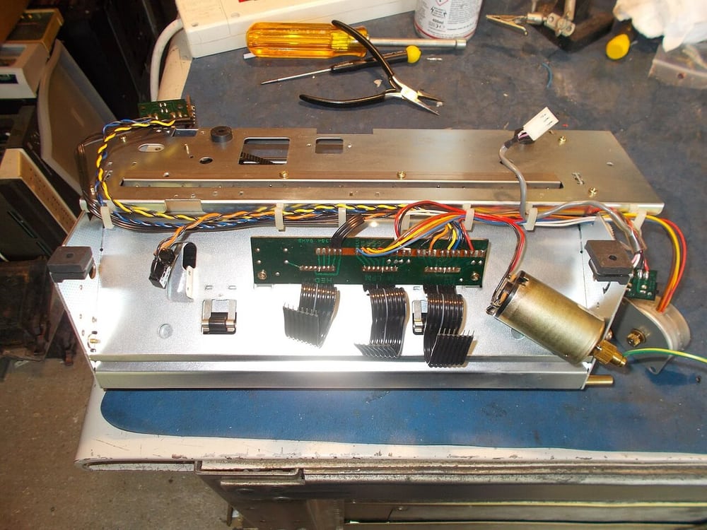 Equipment assembly with internal wiring and a connector board.