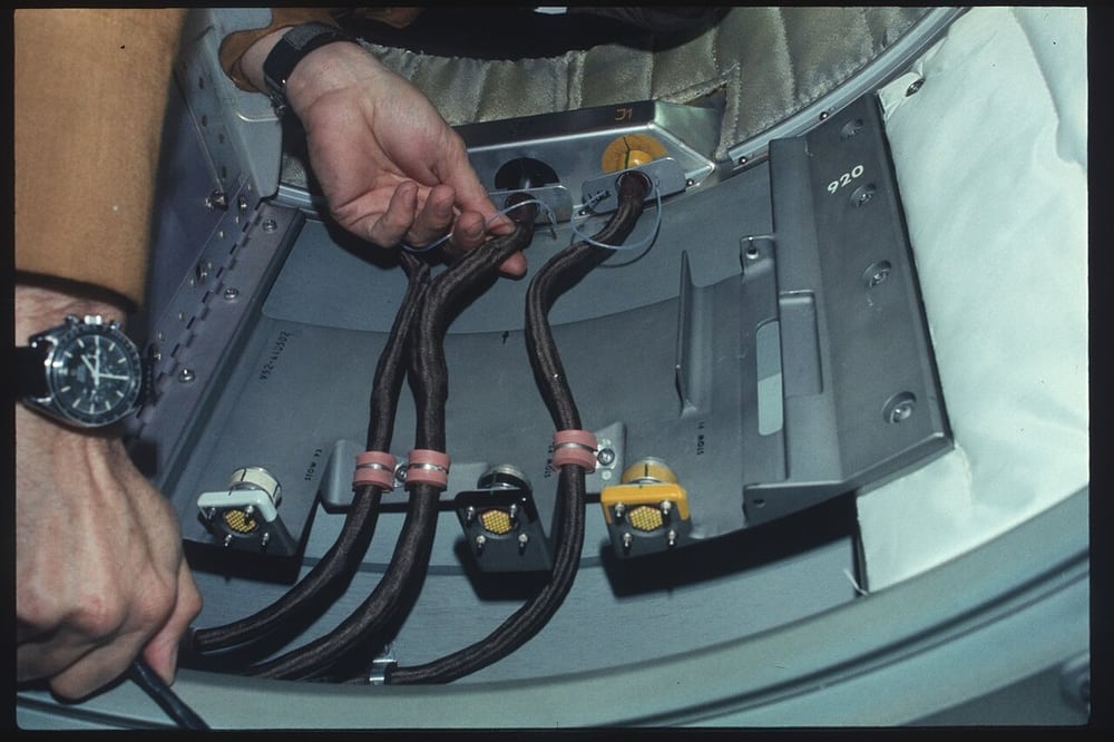 Archival spacecraft connector inspection; no program affiliation or product qualification implied.