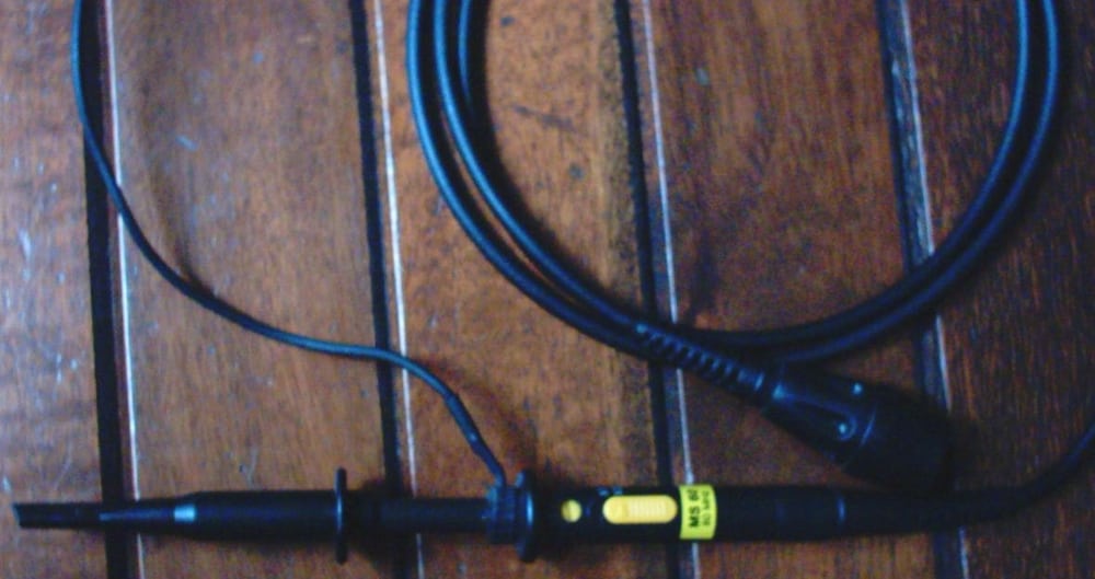 Oscilloscope probes with their leads and terminations.