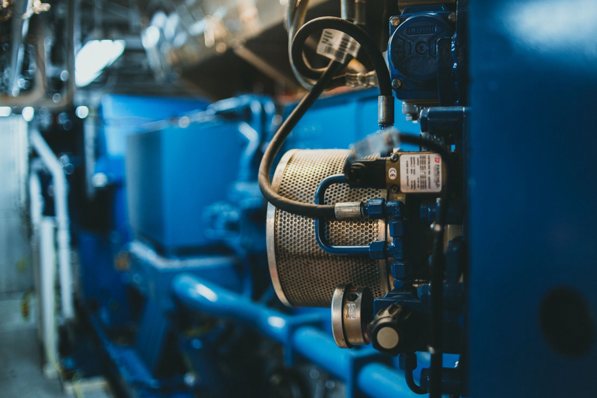 Sensor and connecting cables on industrial equipment