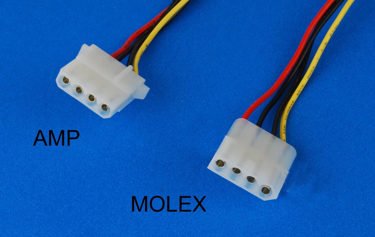 AMP MATE-N-LOK and Molex .093-inch examples show why visually similar power connectors need separate identification.