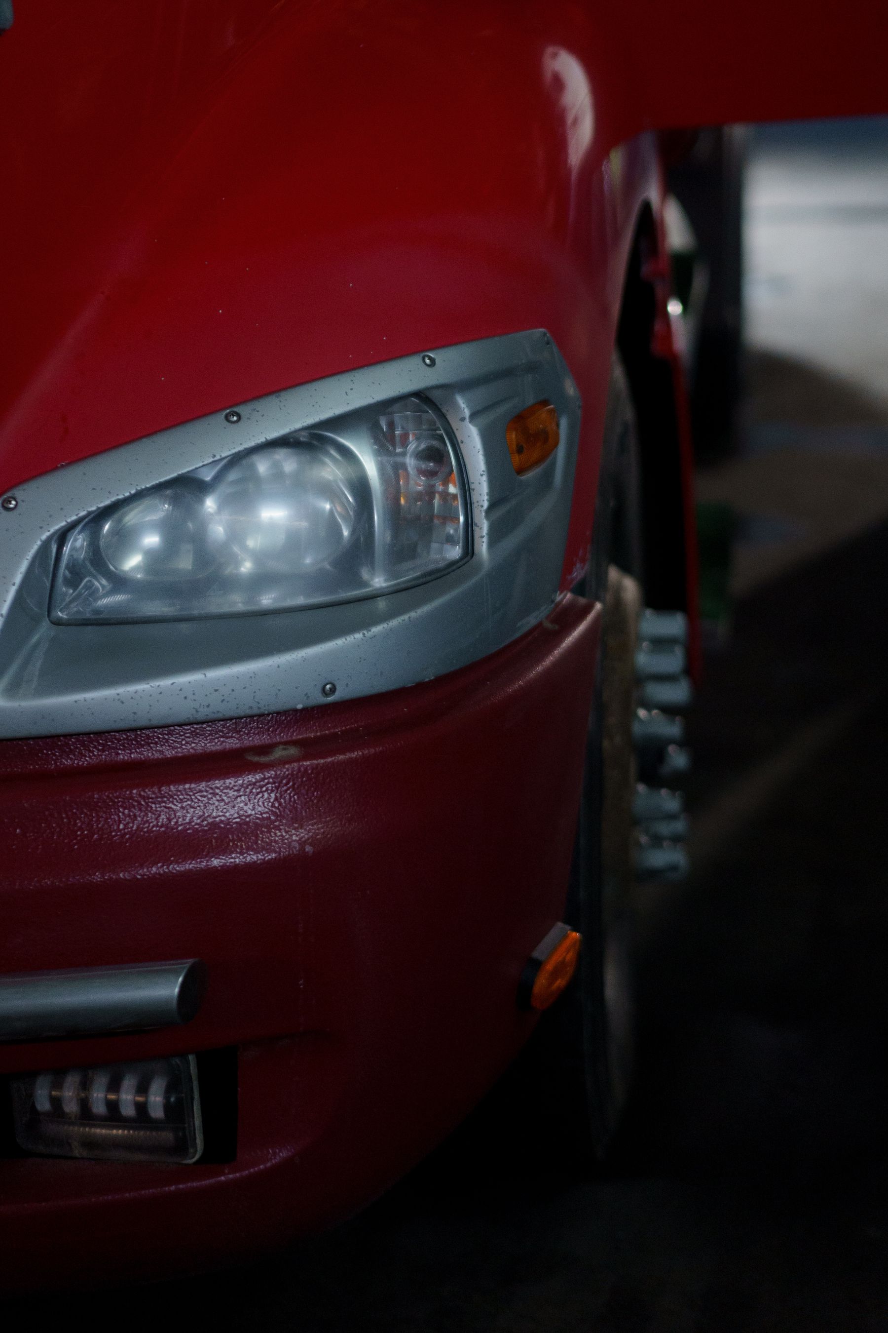 Red truck front and headlamp detail