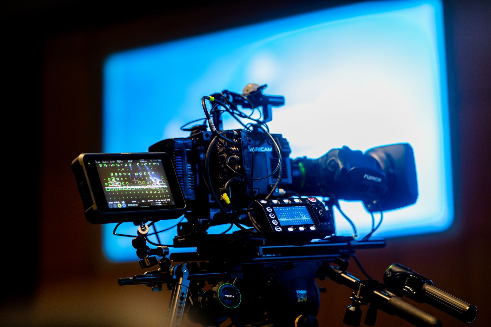 Professional camera and monitor in a studio