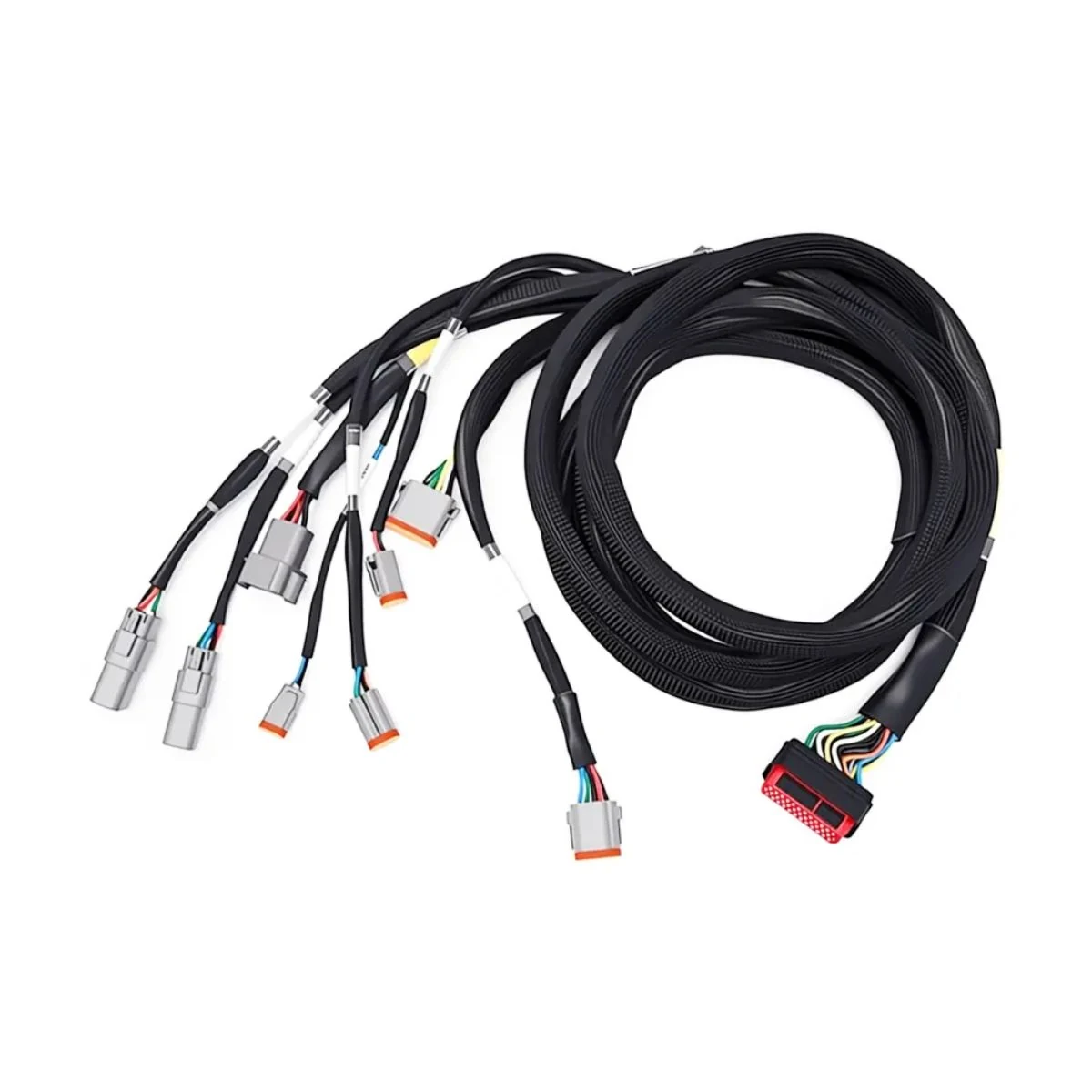 Multi-connector coiled control harness
