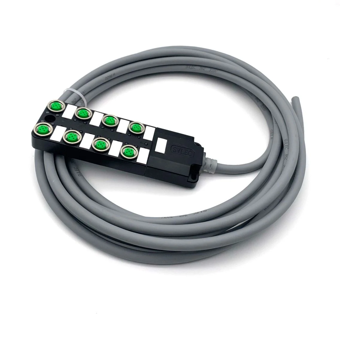 Construction close-up of M12 8-Way Sensor Distribution Box Harness