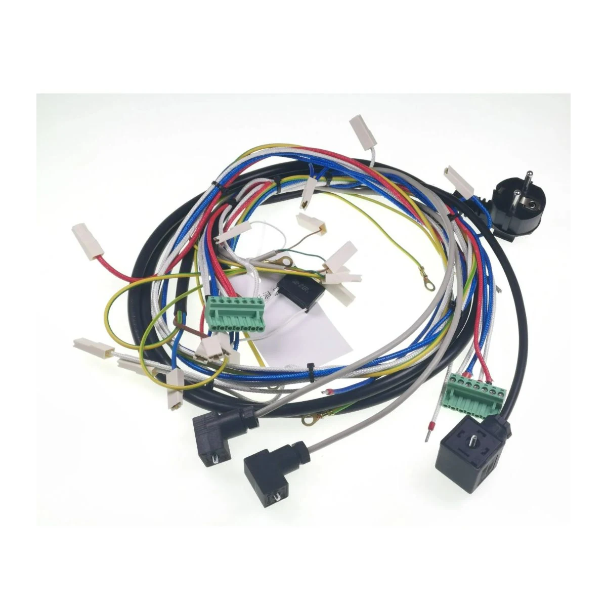 Construction close-up of Green Terminal Block & Circular Connector Harness