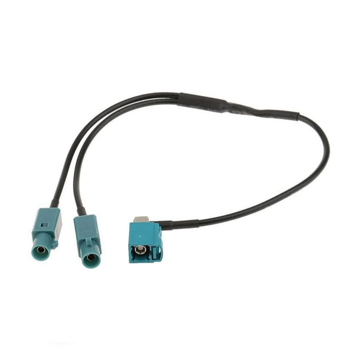 Construction close-up of Fakra Single Plug to Dual Single Plug Y-Branch Harness