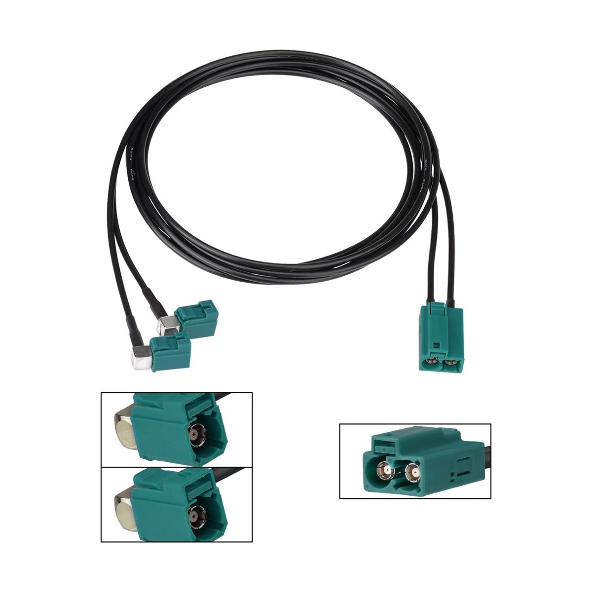 Construction close-up of Dual Fakra Plug to Dual Single Plug Long-Lead Harness