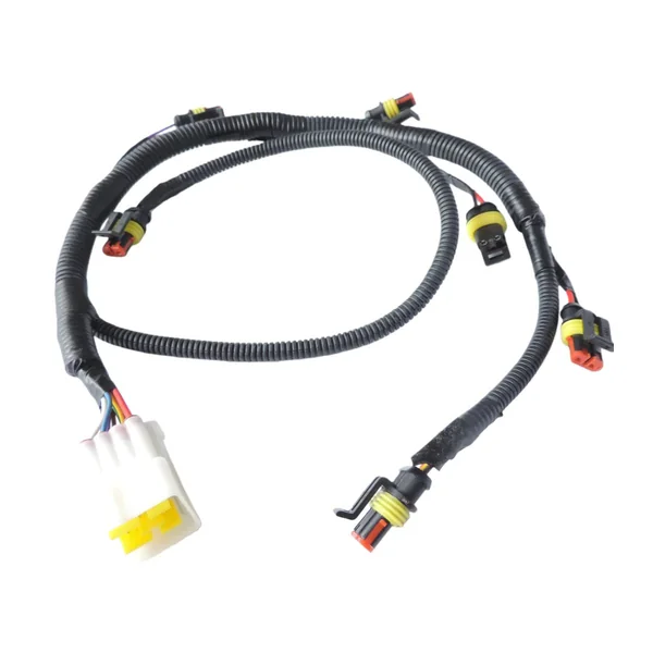 6-Pin Rectangular Connector 3-Way Corrugated-Conduit Harness