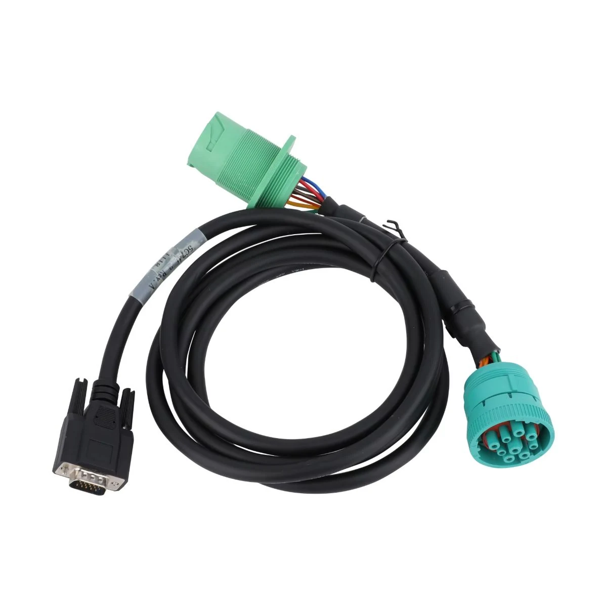 Construction close-up of J1939 9-Pin to DB9 & OBD-II Diagnostic Branch Harness