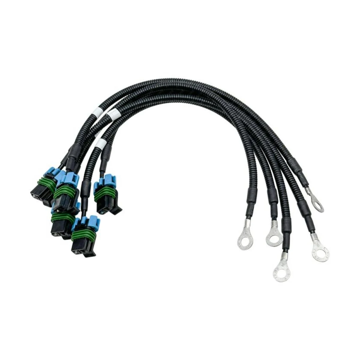 Construction close-up of 2-Pin Rectangular Connector to Ring-Terminal Harness Set