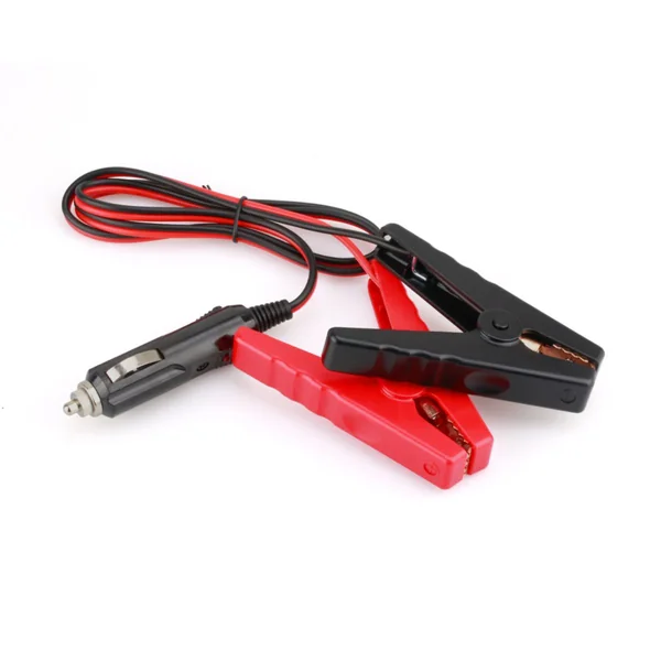 Cigarette-Lighter Plug to Compact Battery Clamps Coiled Harness