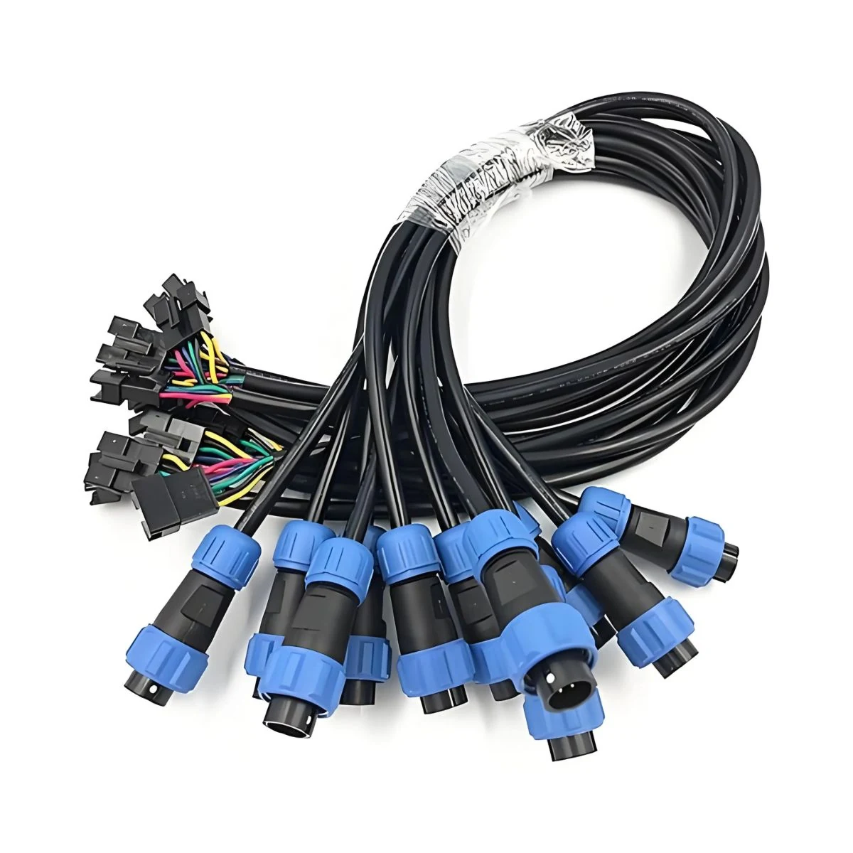 Construction close-up of Blue Threaded Plug Outdoor Lighting Harness