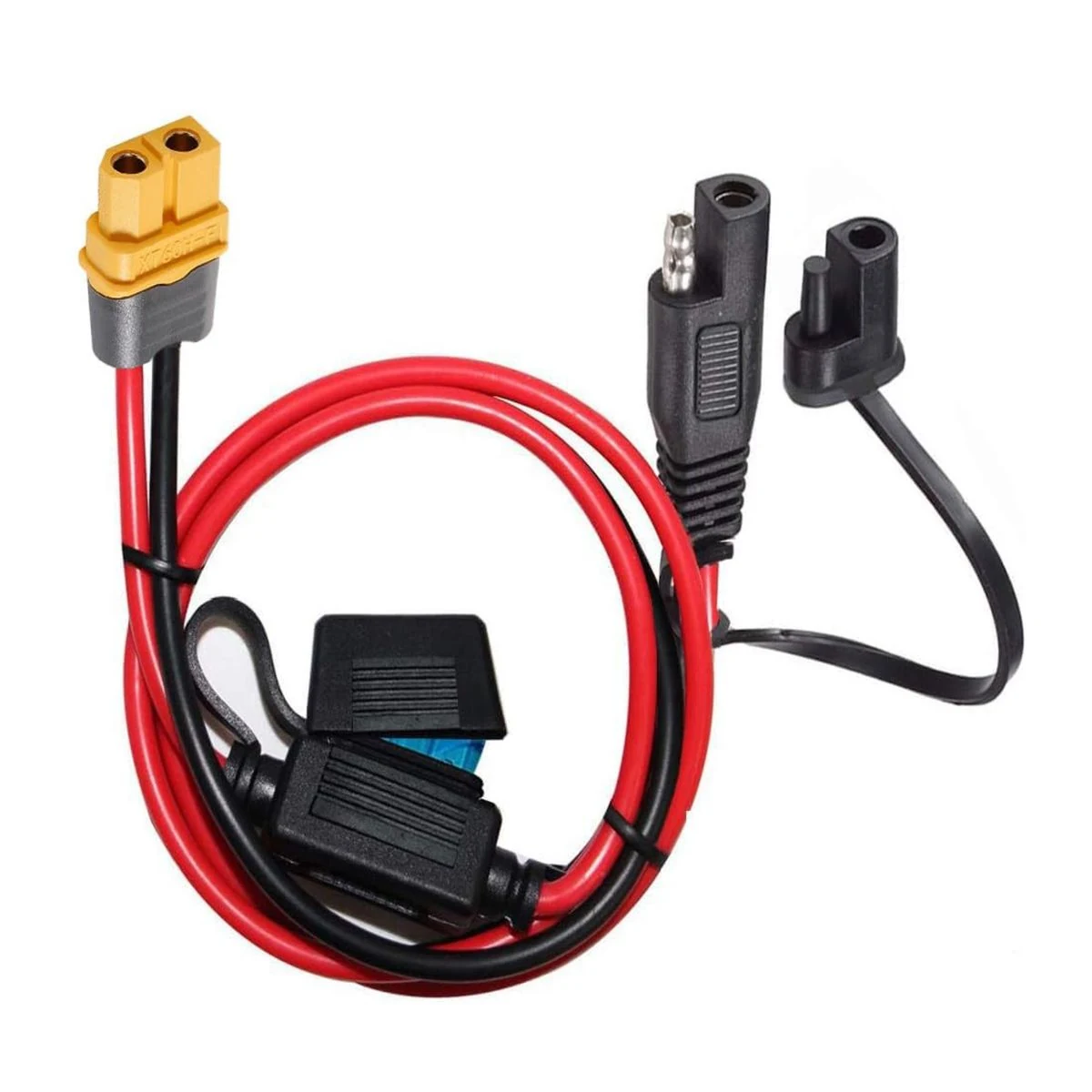 Construction close-up of XT60 to SAE with Fuse Holder Power Harness