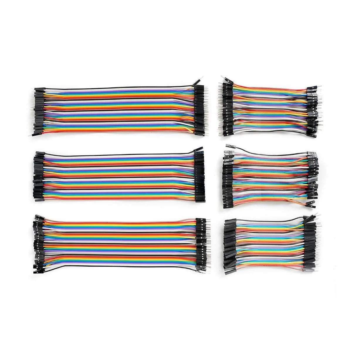 Construction close-up of DuPont Male-to-Female Separate-Lead Rainbow Ribbon Cable