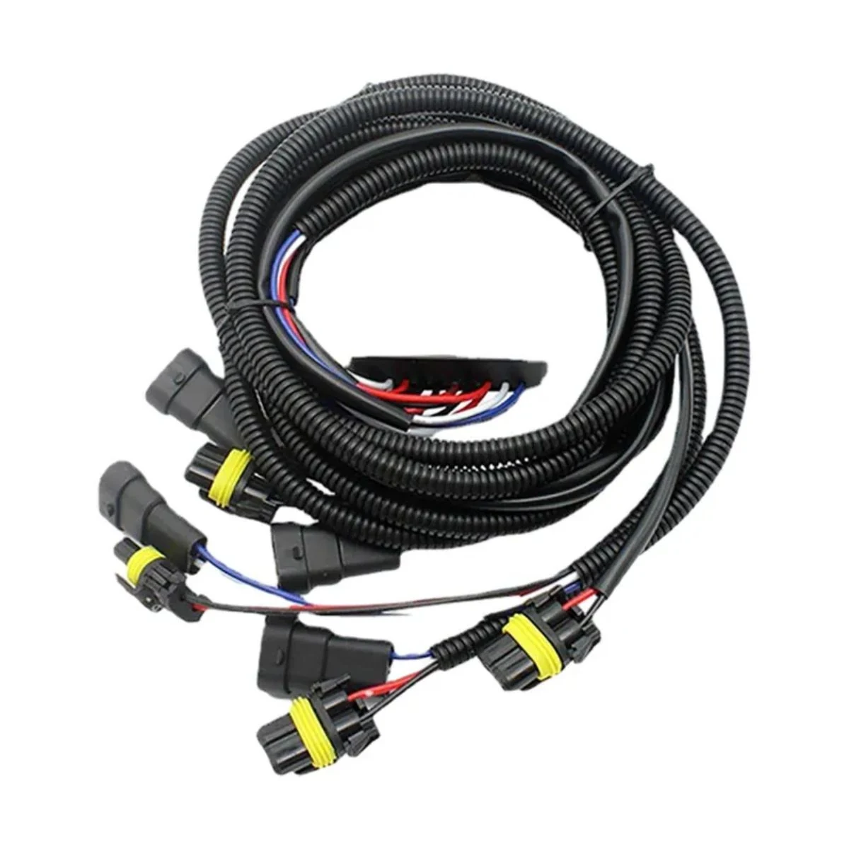 Construction close-up of Automotive Multi-Connector Corrugated-Conduit Main Harness