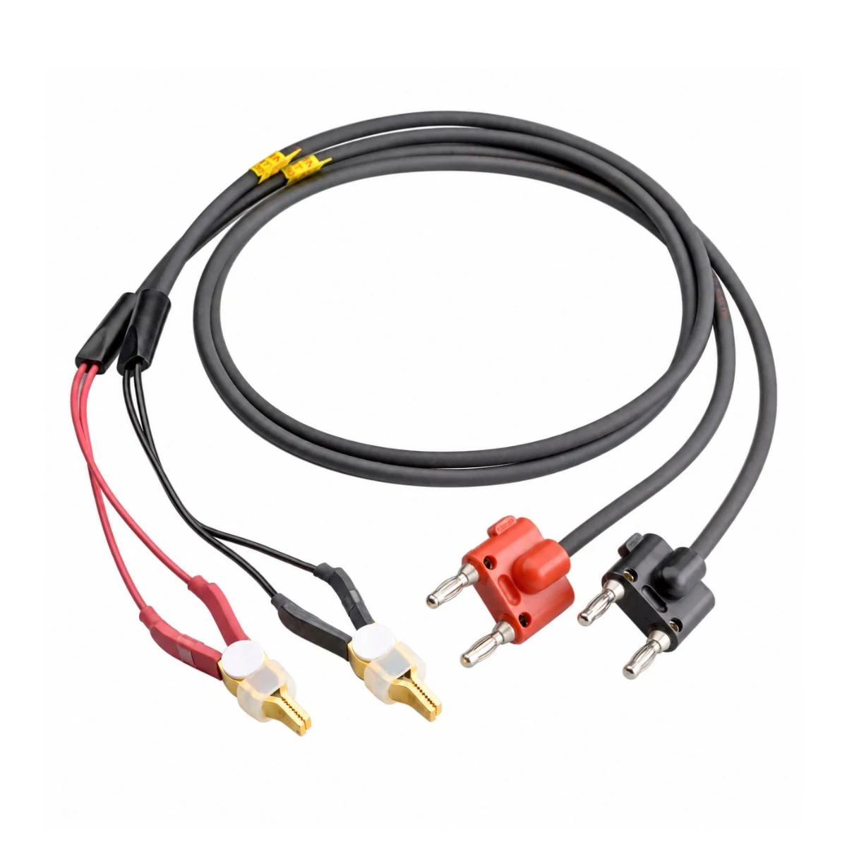 Dual-banana-plug to alligator-clip cable assembly
