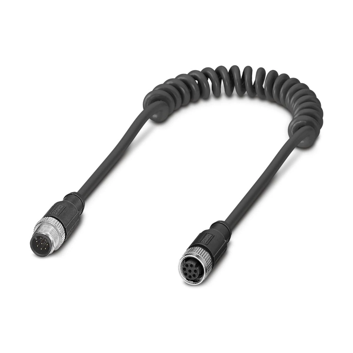 Construction close-up of M12 8-Pin Connector Coiled Harness
