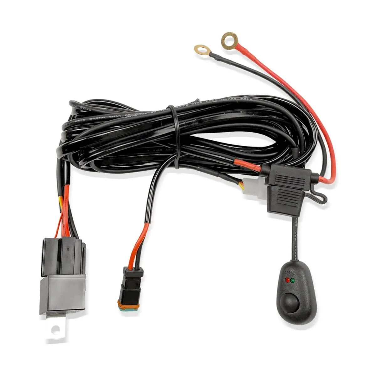Construction close-up of DT Lighting Harness with Switch & Relay