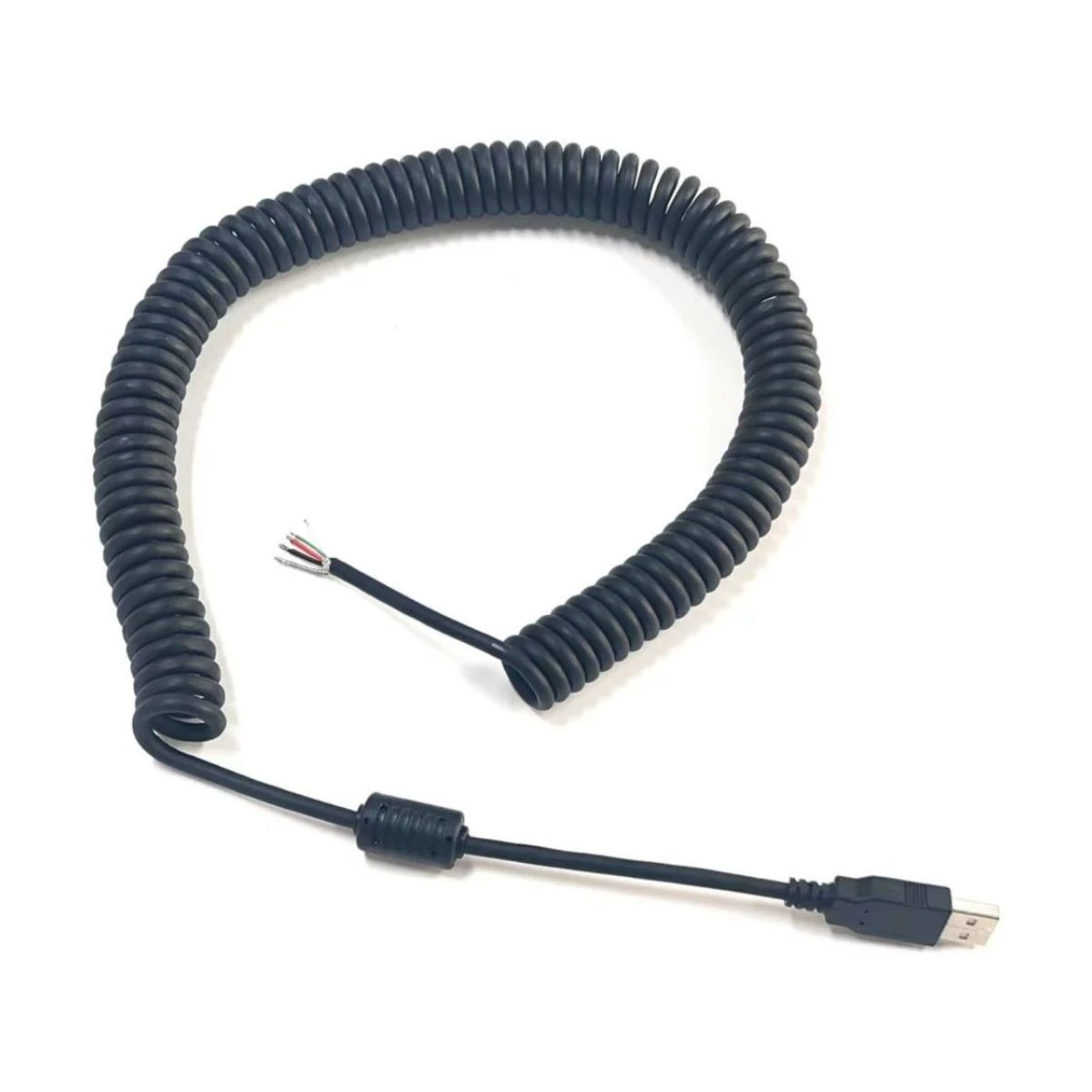 Construction close-up of USB-A to Flying Leads Coiled Harness