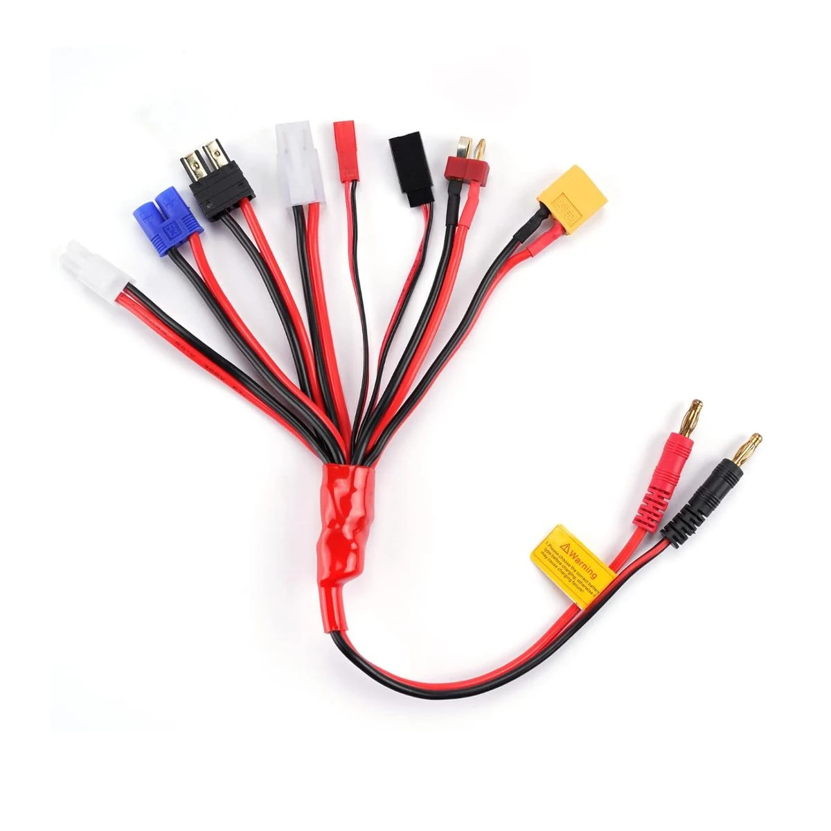 Construction close-up of Banana Plug to 8-Way Charging Connector Harness
