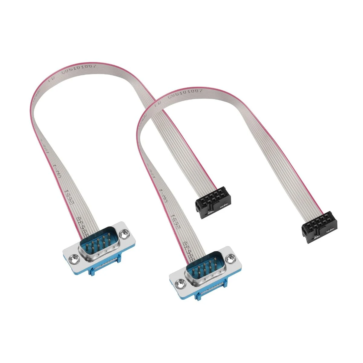 Construction close-up of DB9 to IDC 10-Pin Grey Serial Ribbon Cable