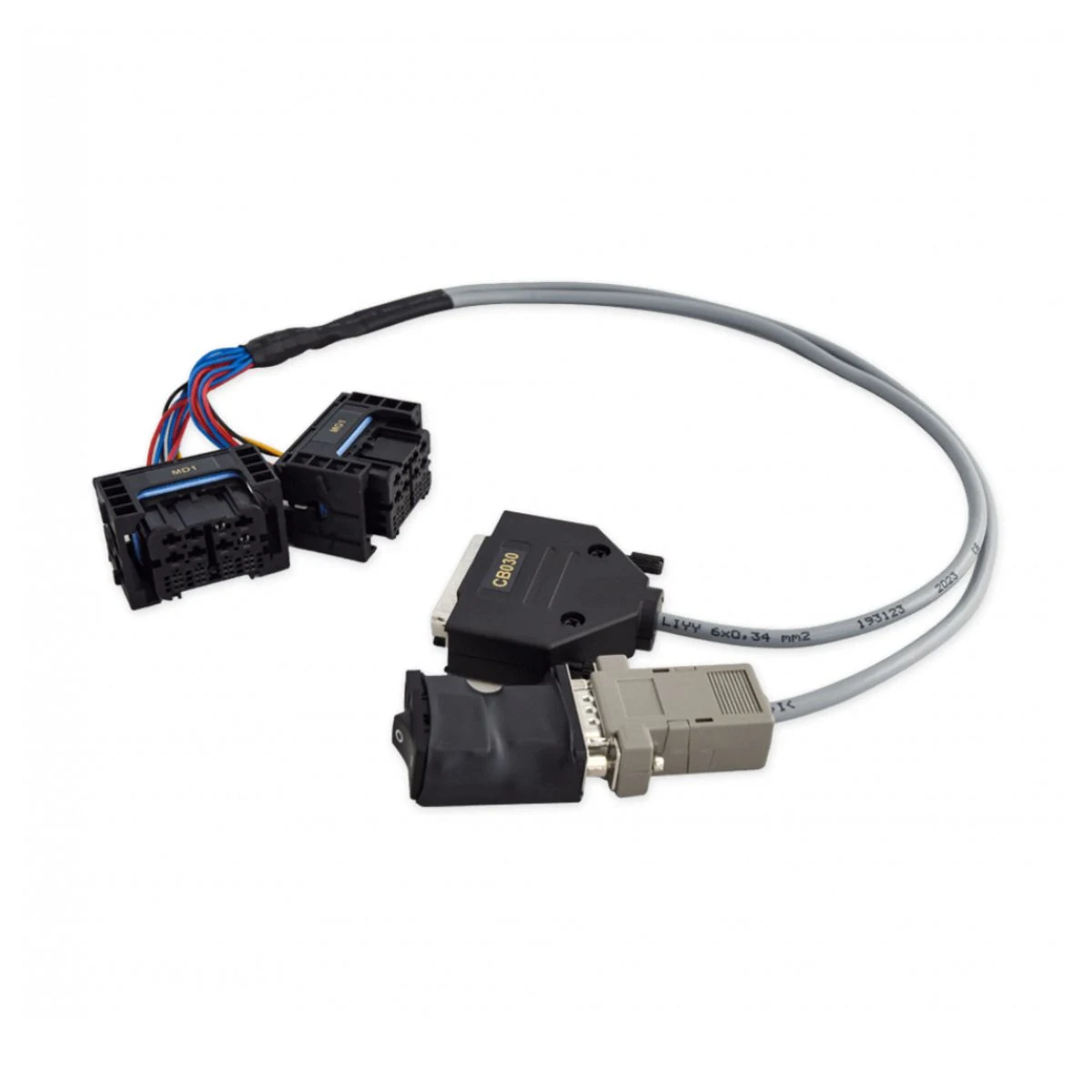 Construction close-up of CB030 MD/MG ECU 4-Port Bench Harness