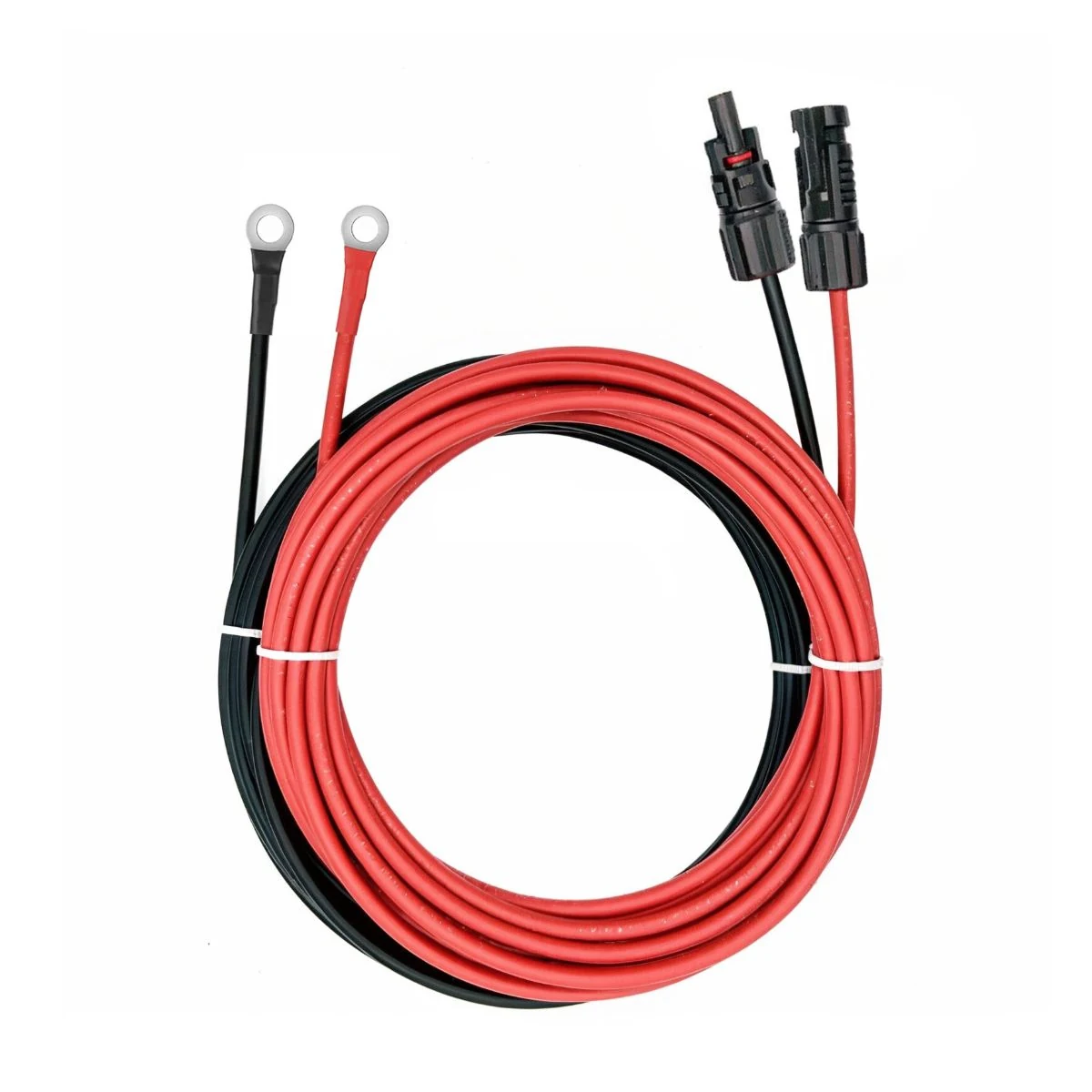 Construction close-up of Solar Plug to M8 Ring-Terminal Cable Set