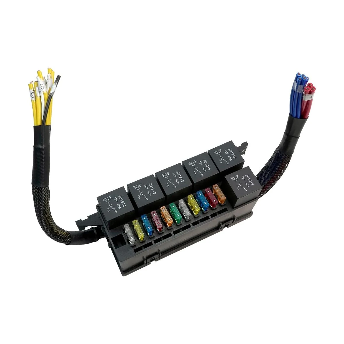 Construction close-up of 6-Relay Fuse Box 2-Branch Pigtail Assembly